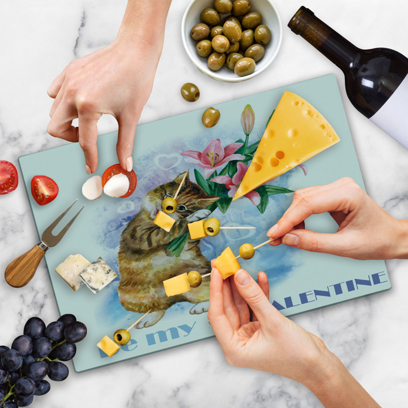 Ambesonne Valentines Day Cutting Board Large Size Kitten Multicolor