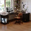 Bureau double caisson en bois massif en L noir avec 4 tiroirs-118343191-118343193