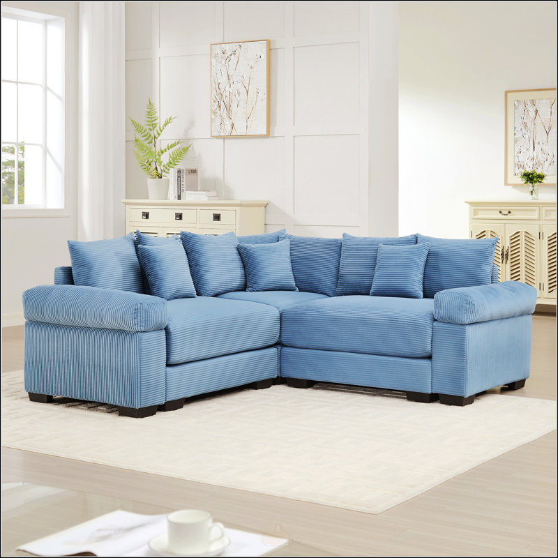 Canapé modulaire surdimensionné Cloud, Velours côtelé bleu, H 34,2 po x l 79,1 po x P 79,1 po