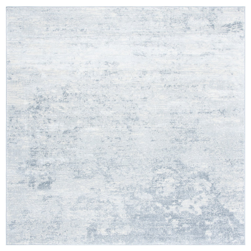 Tapis abstrait gris clair / bleu N'Keal, Carré 3 pi, Grey