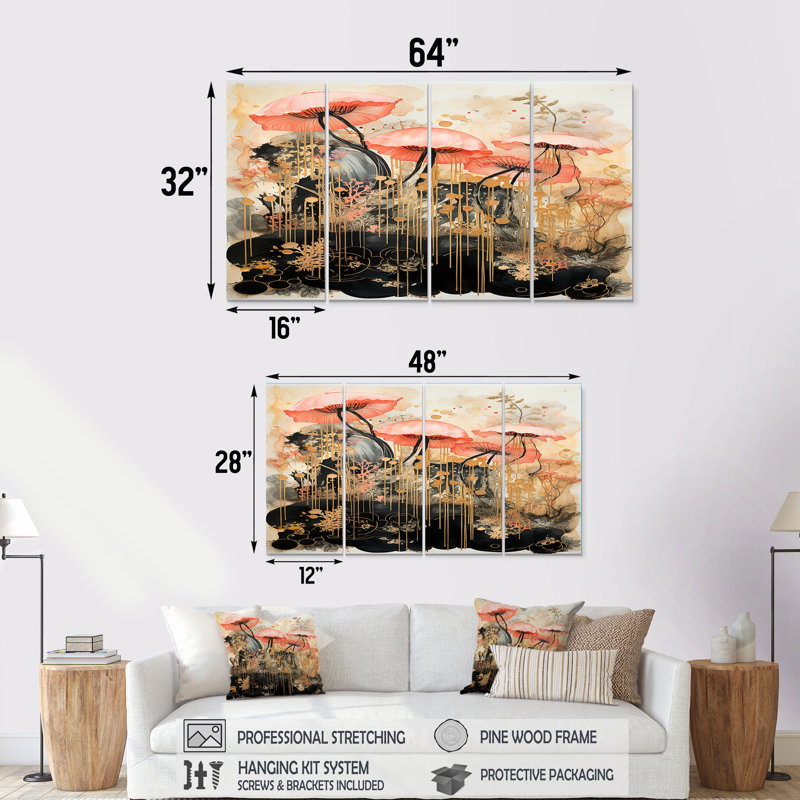 Rhode - méduse, art mural 4 pièces, H 28 po x l 48 po