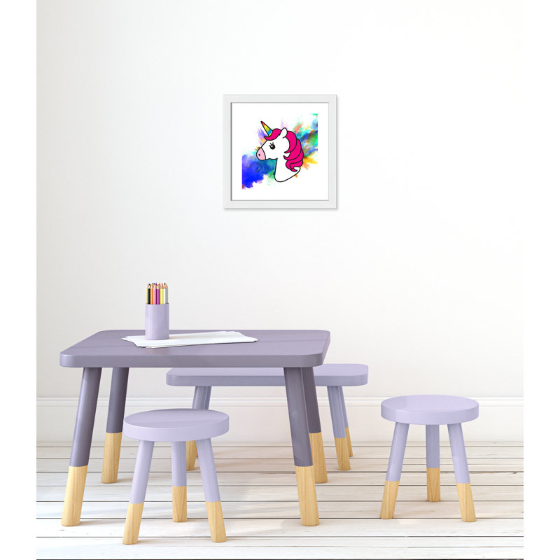Rainbow Baby Unicorn Canvas Art, 16" H x 16" W x 0.6" D, White Flat Framed