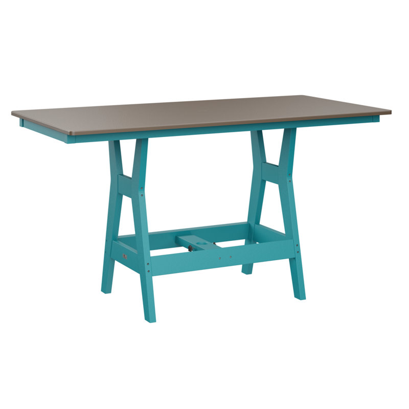 Berlin Gardens Harbor Rectangular Bar Table, Hammered Top Bronze, 38.87" H x 66" W x 33" D, Aruba Blue