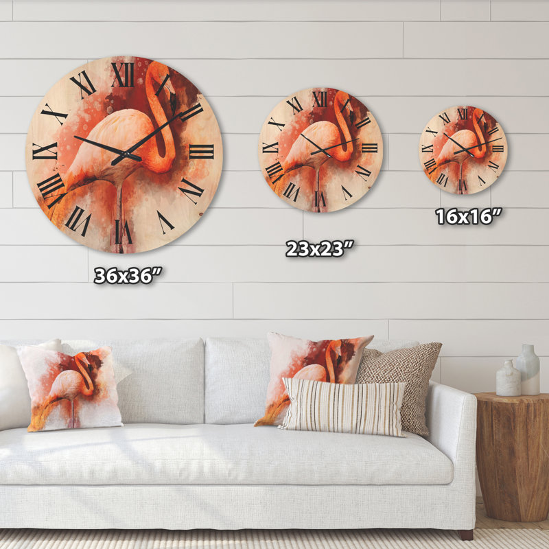 Portrait de l'horloge murale en bois Flamingo II, Très grand