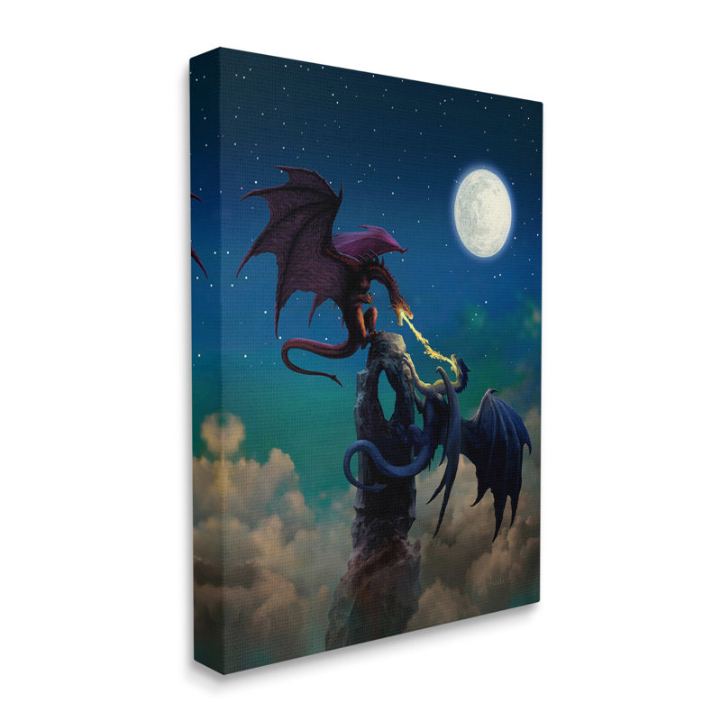 «Battling Dragons At Night», art mural par Ciruelo, H 30 po x l 24 po