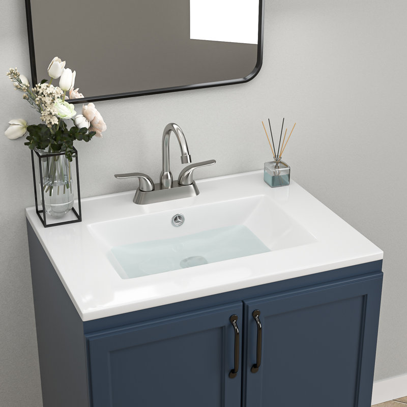 24" L x 18" W Bathroom Vanity Top White Ceramic Bathroom Sink White Vanity Top with Sink(Top Only)