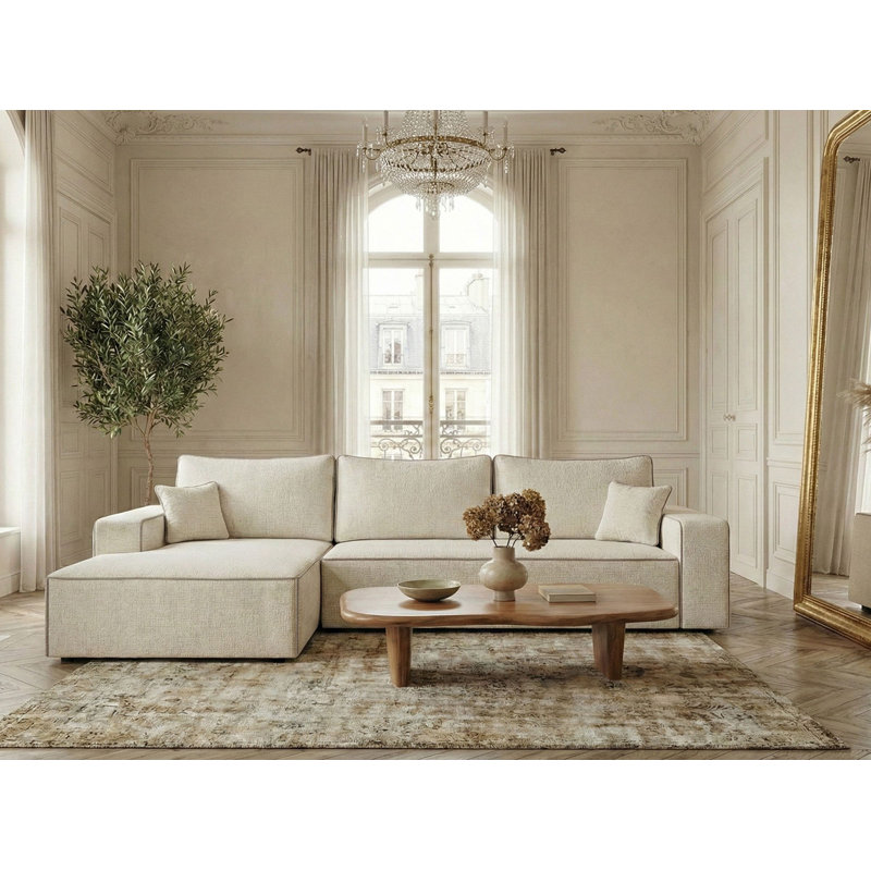 5 Seater Reclining Corner Sofa , Left Hand Facing, Beige/Ecru PolyesterChenille