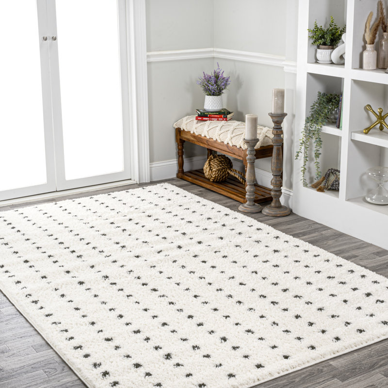 Pele Modern Geometric Dot Shag White/Gray Rug, Rectangle 7'9" x 10'