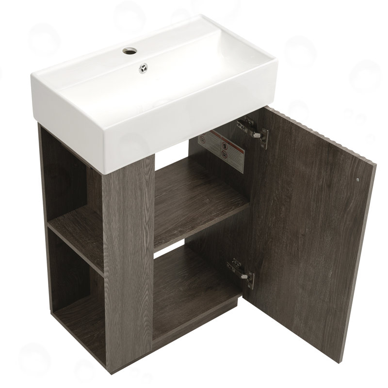 Meuble-lavabo de salle de bain avec armoire à grain de bois à porte gauche, Gris foncé