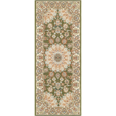 Tapis de couloir traditionnel de couleur verte Tollefson