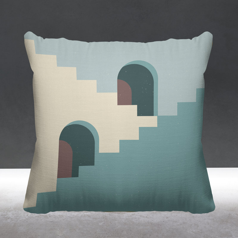 Coussin décoratif intérieur / extérieur Minimalist Architecture, Turquoise, L 15 po x H 15 po