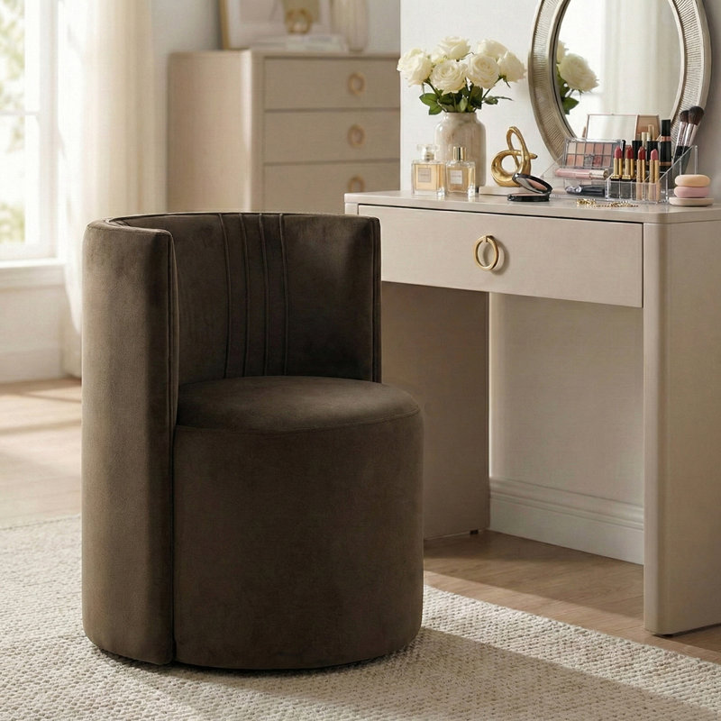 Fauteuil de coiffeuse en velours, Chocolat / Brun