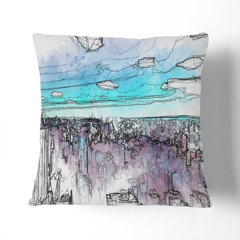 Sao Paulo Brazil Skyline in Abstract Cushion with Filling, 55cm H x 55cm W x 20cm D