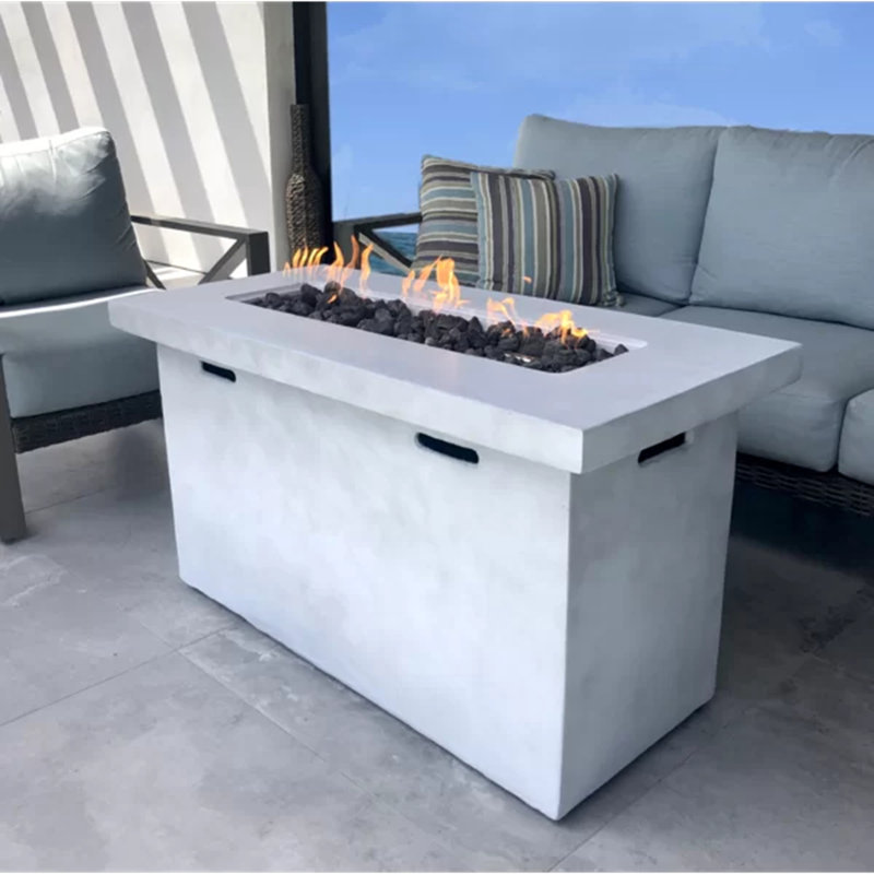 Table de foyer d'extérieur au propane en béton renforcé de fibres, Blanc