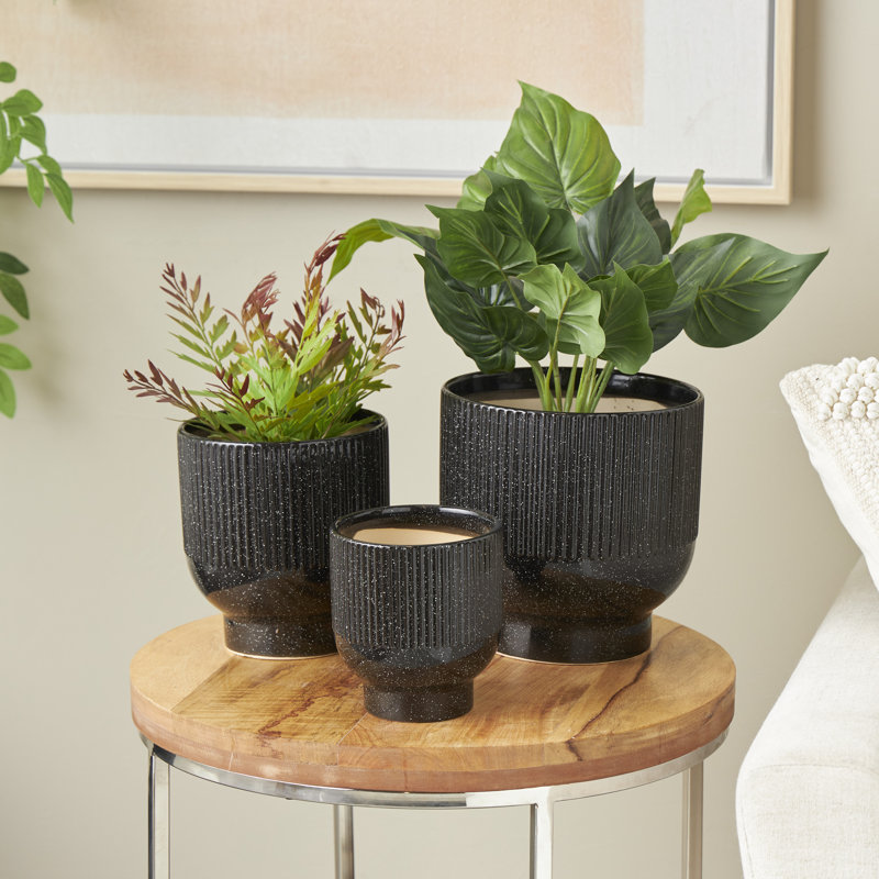 Ceramic Planter - Set of 3, Black, 9.4" H x 8.55" W x 8.6" D