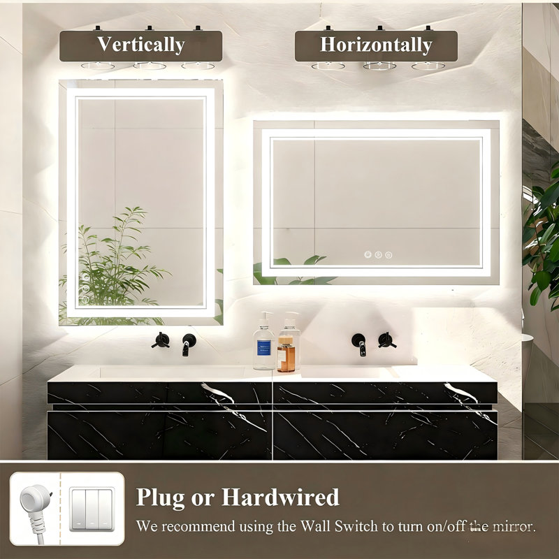 LED Bathroom Vanity Mirror with Anti-Fog, Dimmable Front and Backlit Lights, Tempered Glass, 48" x 36"