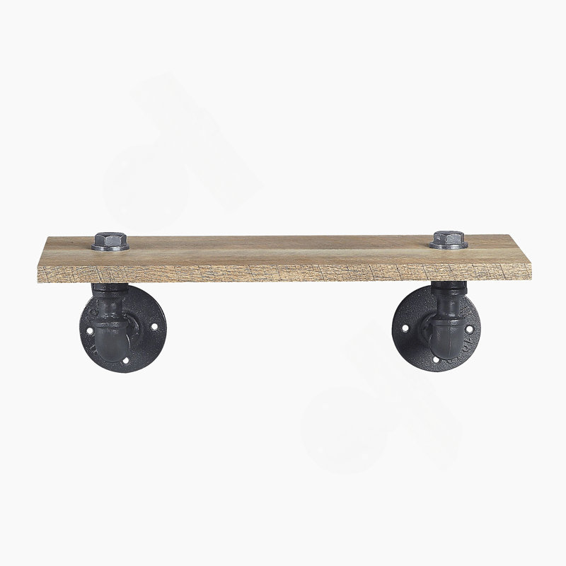 Brantley Oak & Sandy Black Finish Wall Rack, Industrial Style With Metal Frame And Durable MDF Shelves For Modern Decor.
