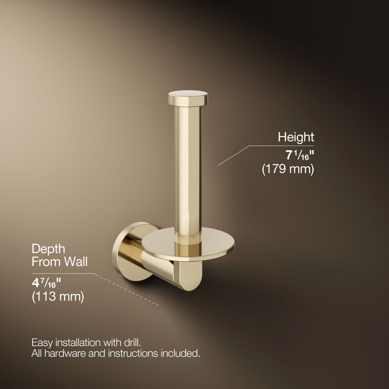 Vertical Wall Mount Toilet Paper Holder, Gloss Gold