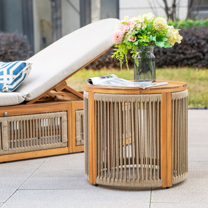 MIMO Outdoor Round Solid Wood Side Table, 48cm