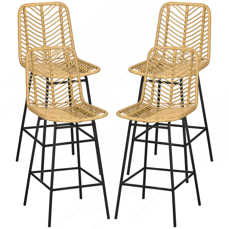 Tabourets de bar en rotin, tabourets de bar à hauteur de comptoir de 26 po, tabourets d'îlot de cuisine avec siège et dossier en osier respirant