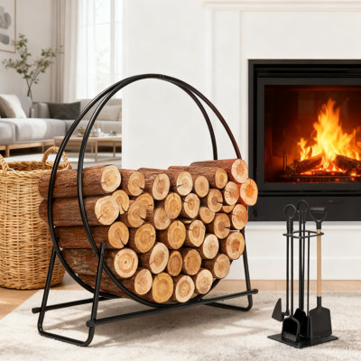 Heavy-Duty Steel Firewood Rack With Waterproof Cover, Round Log Holder With Zippered Cover For Indoor And Outdoor Use On Patio, Deck, Porch
