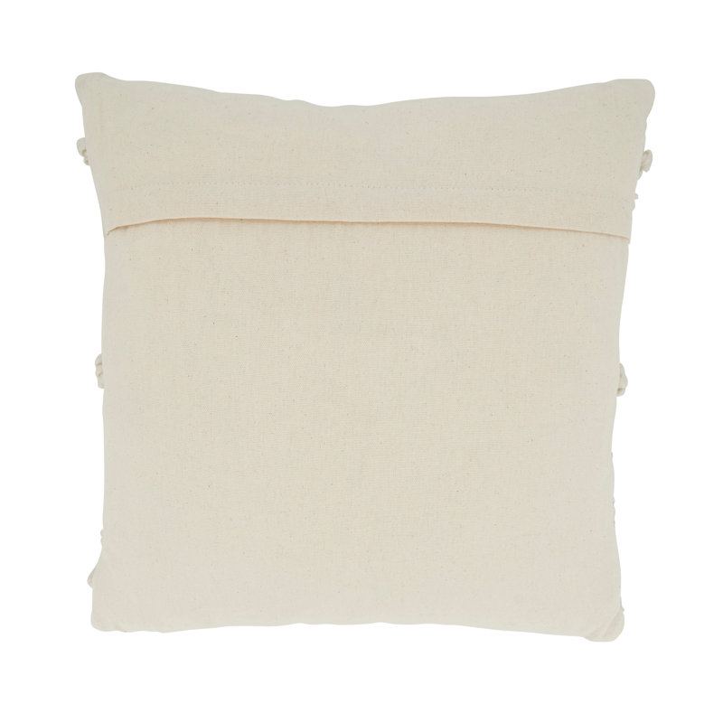 Ivory Pom Pom Striped Square Throw Pillow with Down Filling