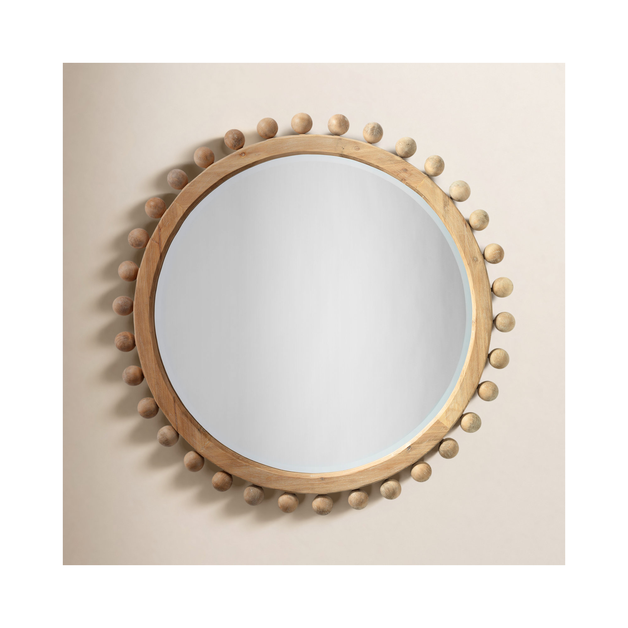 Augustine Solid Wood Round Wall Mirror