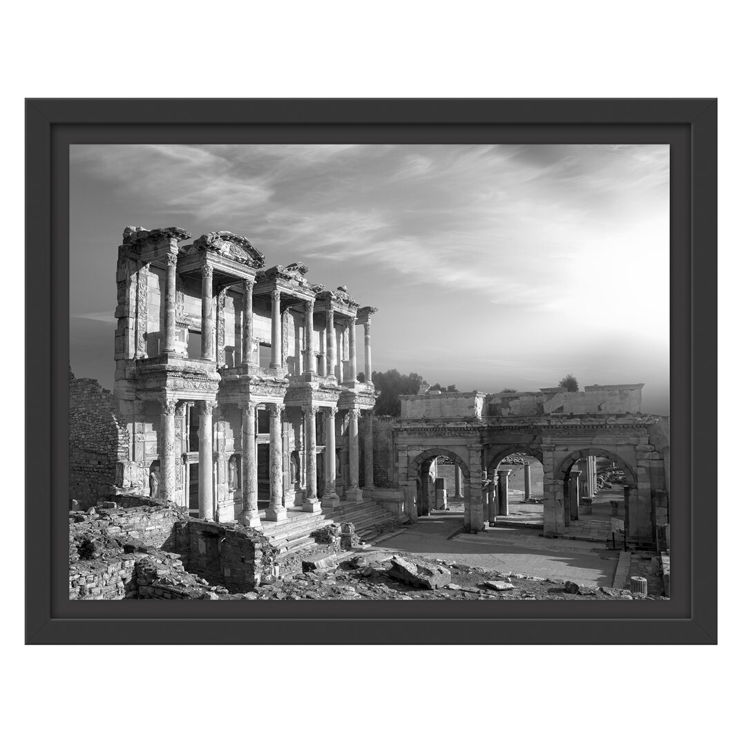 Gerahmtes Wandbild alte Tempelruine Kunst B&W