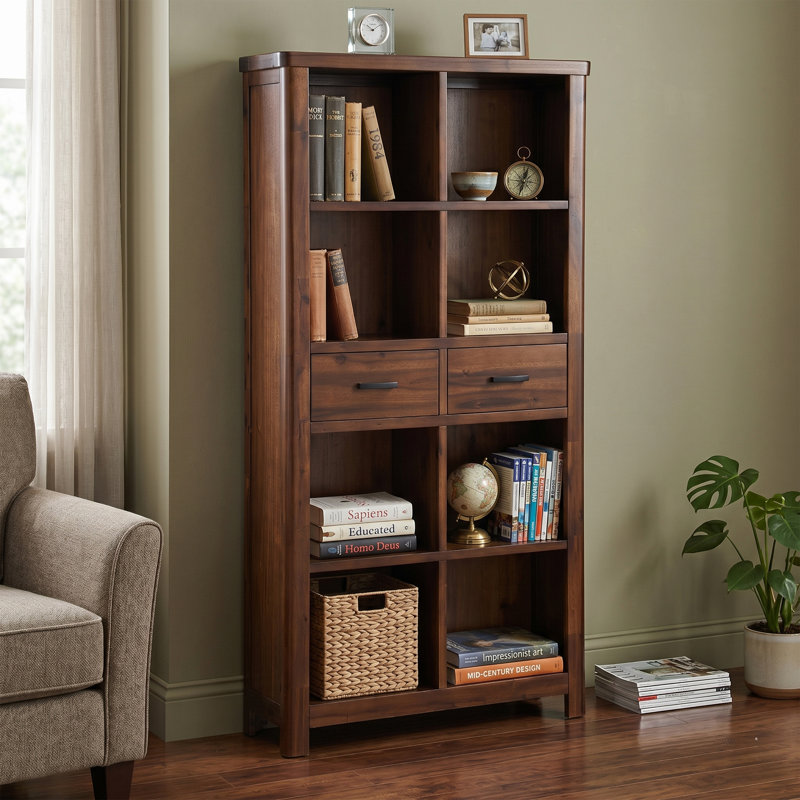 Oruada 190cm H x 100cm W Solid Wood Standard Bookcase, Dark Brown