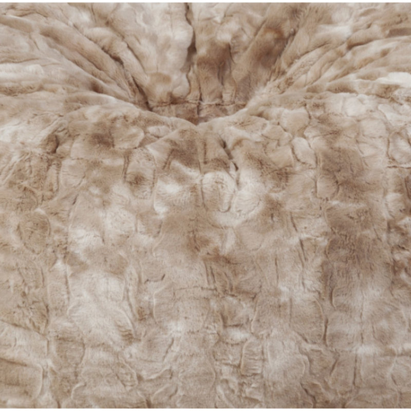 Fauteuil à billes rond à poils longs de 3 pieds, blanc et beige | Fourrure | Rond