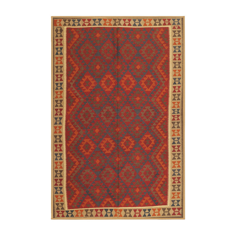 Tapis de zone rouge/jaune contemporain, Rectangle 5 pi 0 po x 8 pi 0 po