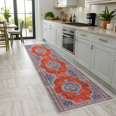 Blue Brick Oriental Cotton Chenille Oriental Kilim Non-Slip Cotton Base Kilim