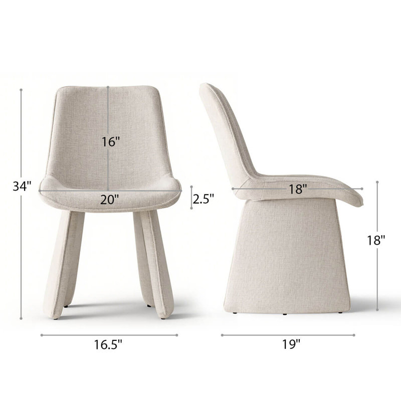 Modern Fully Upholstered Dining Chairs With Sculptural Base – Beige, Black, Green, Taupe, Set Of 4, Beige