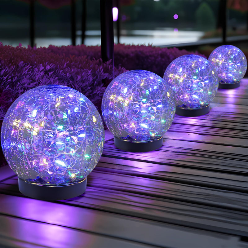 Multicolor Cracked Glass Solar LED Globe Lights for Outdoor Decor