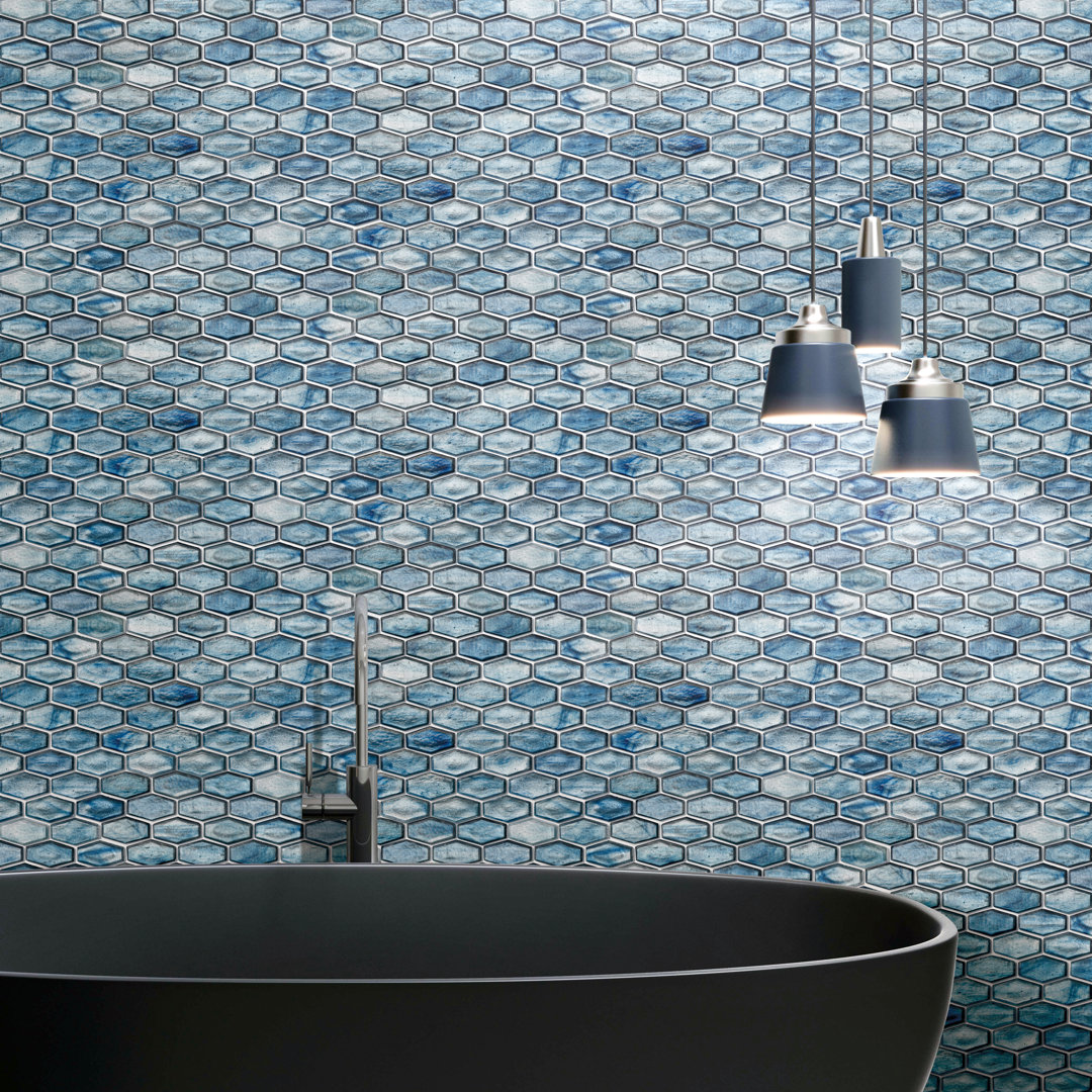 Iridescent 1 1/4" x 2" Long Hexagon Glass Mosaic Tile ES Stone 