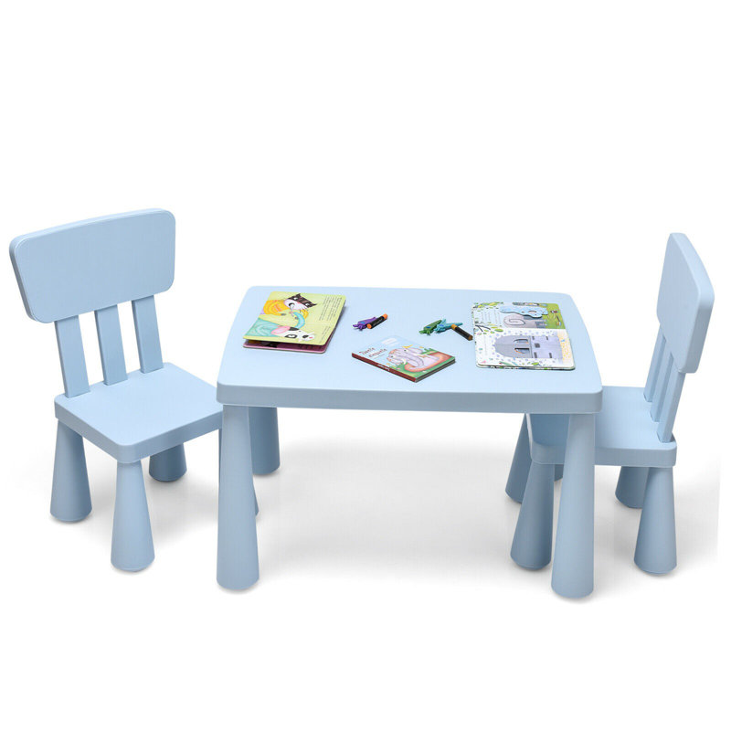 Remington Kids 3 Piece Rectangular Play Table and Chair Set, Blue