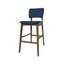 Paire de chaises de bar de style Mid-Century moderne - bleu foncé, structure en bois, pieds fuselés fins, tabourets bleus, élégant (de 2