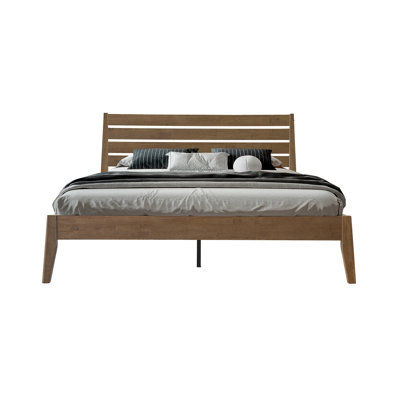 Base de lit pleine grandeur en bois massif avec tête et pied de lit, 12 bases à lattes robustes, pieds centraux en métal, assemblage facile, silencieux et antidérapant, aucun sommier tapissier requis, finition bois de grange