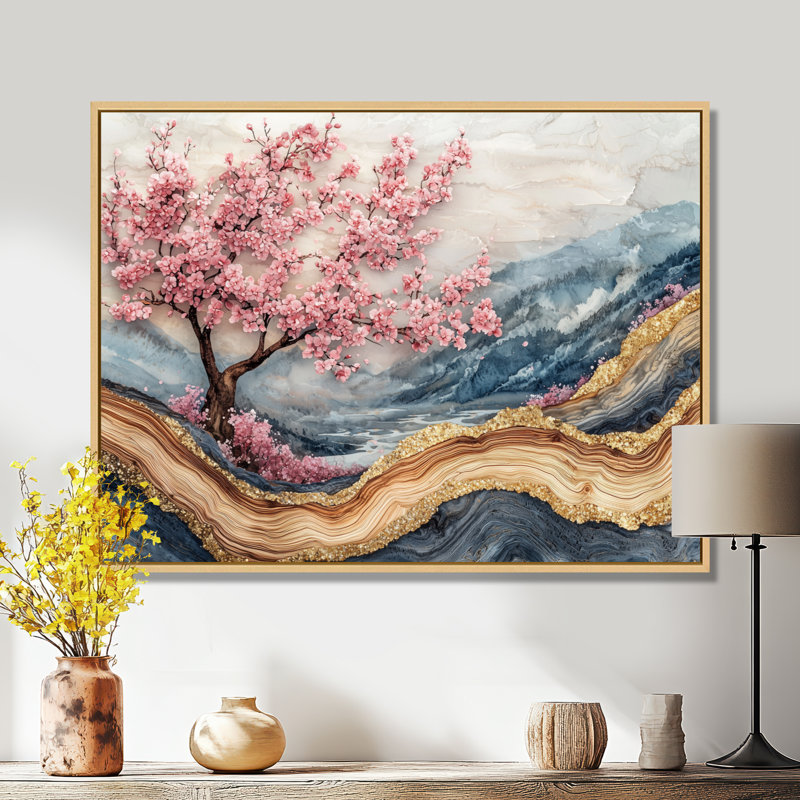 Fleur de cerisier de Chine, poésie des pétales I - art mural grande fleur de cerisier, Cadre flottant, Crème, crème