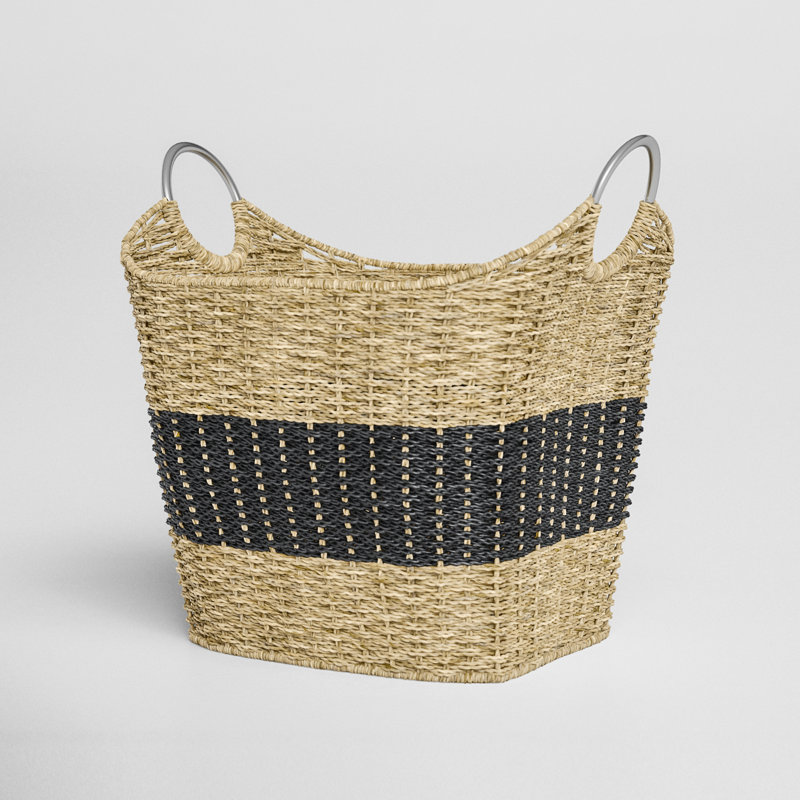Seagrass Handmade Two Toned Decorative and Functional Storage Basket with Metal Handles