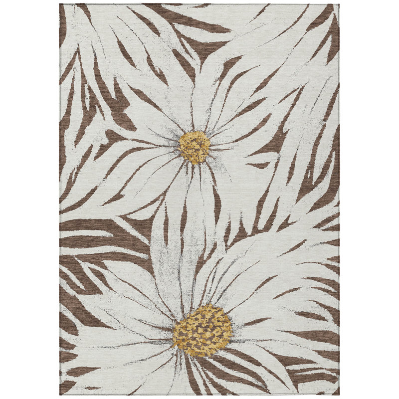 Machine Washable Indoor/Outdoor Oliveras ACN2263 Floral Rug, Rectangle 3' x 5'