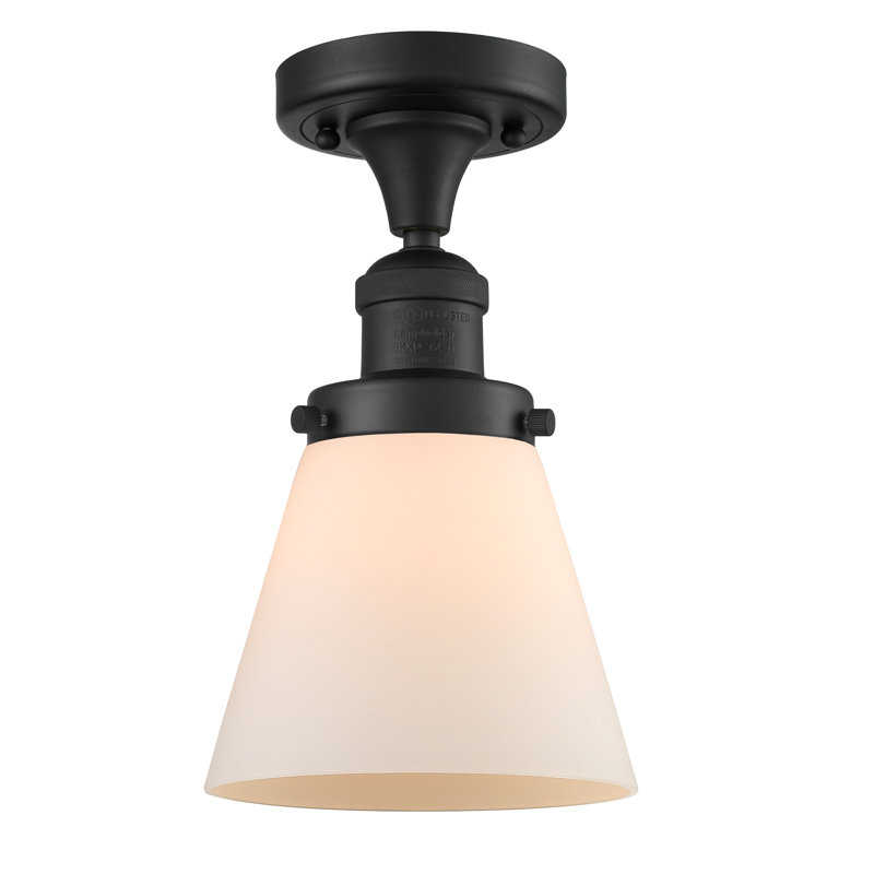 Plafonnier semi-encastré 1 lumière Cone, Noir mat, Boîtier blanc mat, Ampoule à DEL rétro de 6 watts