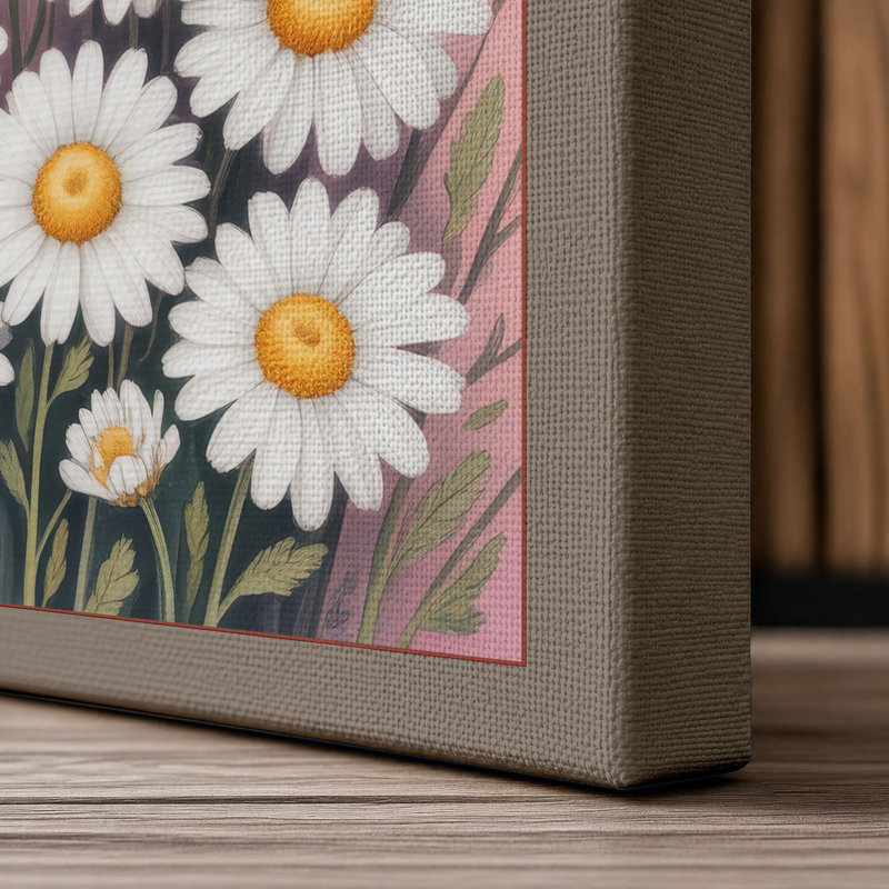 Daisy Arrangement Botanical - Wrapped Canvas, 36x24 - 91.4 x 61.0 cm, Taupe Border