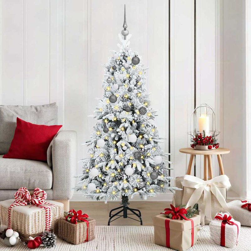 Artificial Hinged Christmas Tree Green PE and PVC, 4.92' H, White/Grey/White
