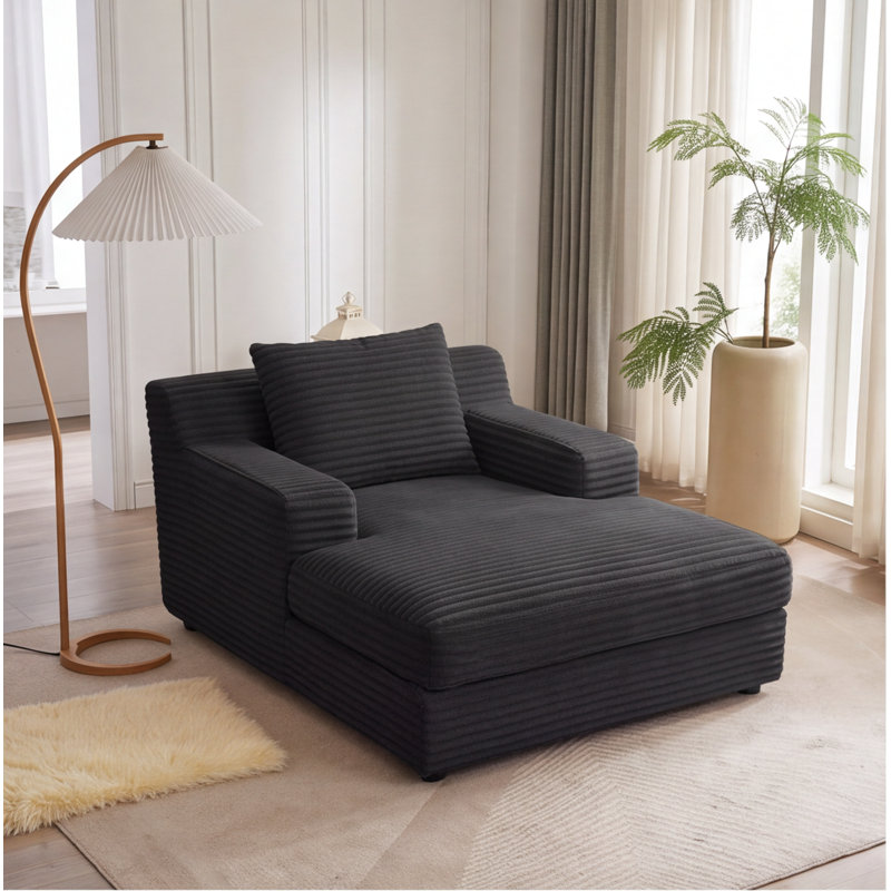 Chaise longue surdimensionnée en velours côtelé – Sofa d'intérieur moderne, aucun assemblage requis, noir