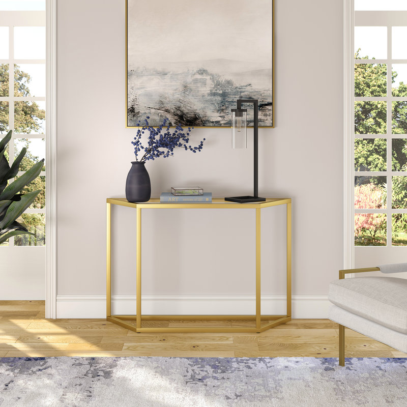 Glass Top Console Table, Brass, 73.66 H x 111.76 W x 30.48 D cm