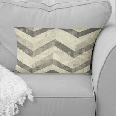 Beige Grey Modern Herringbone III - Modern Lumbar Pillow