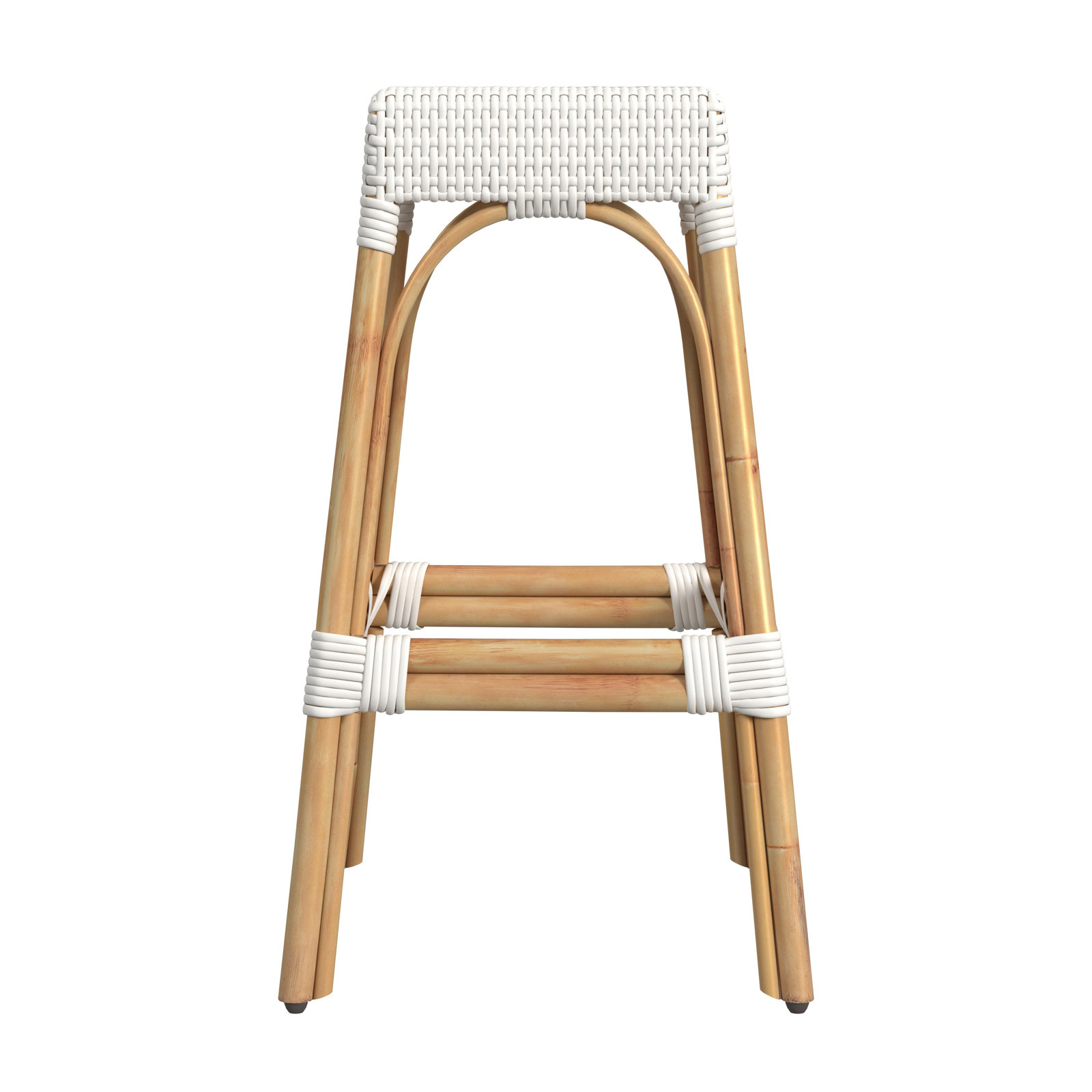 Lennart Bar and Counter Stool, Glossy White/ Natural Rattan Frame, Bar Stool (30" Seat Height)