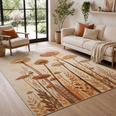 Tapis décoratif à motif de forêt fantaisiste 1 pièce - Style bohème artistique, tapis lavable avec envers antidérapant pour le salon, la chambre à coucher, la cuisine, le bureau et la décoration intérieure