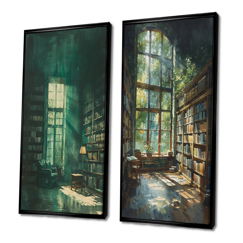 Nugent - Ensemble de 2 bibliothèques d'art mural, H 28 po x l 24 po, Noir, noir, noir, noir, Impression encadrée
